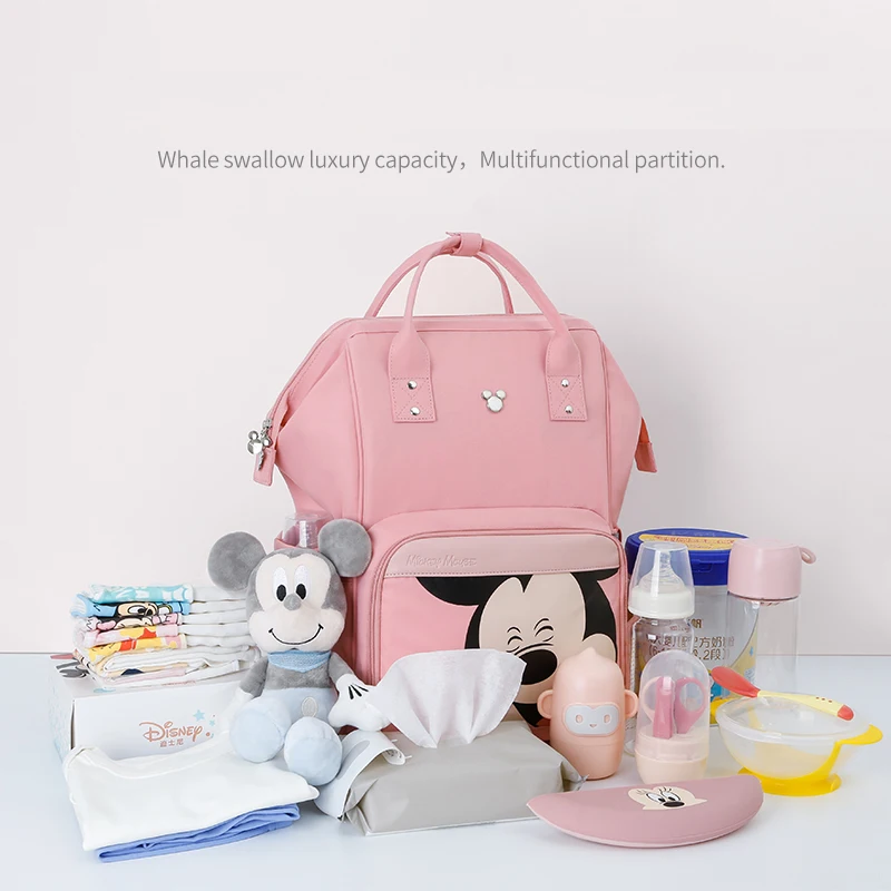 

Красные сумки для мам Disney с Микки, сумки для подгузников с USB, вместительная сумка для ухода за ребенком, рюкзак для мам, сумка для подгузнико...