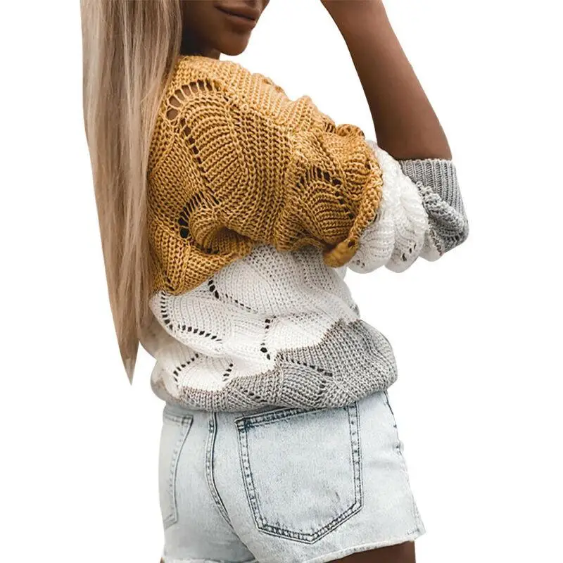 

Autumn Women's Sweater V Neck Hollow Out Sweater Women Clothing Casual Long Sleeve Knitted Pullover Womens Knit Sweaters