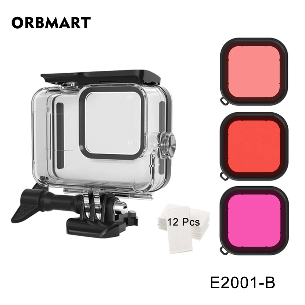 E2001-B 60 м водонепроницаемый чехол для GoPro Hero 8 черный корпус для подводного погружения защитный чехол для дайвинга крепление для Go Pro 8 аксессуары для камеры - Цвет: E2001-B