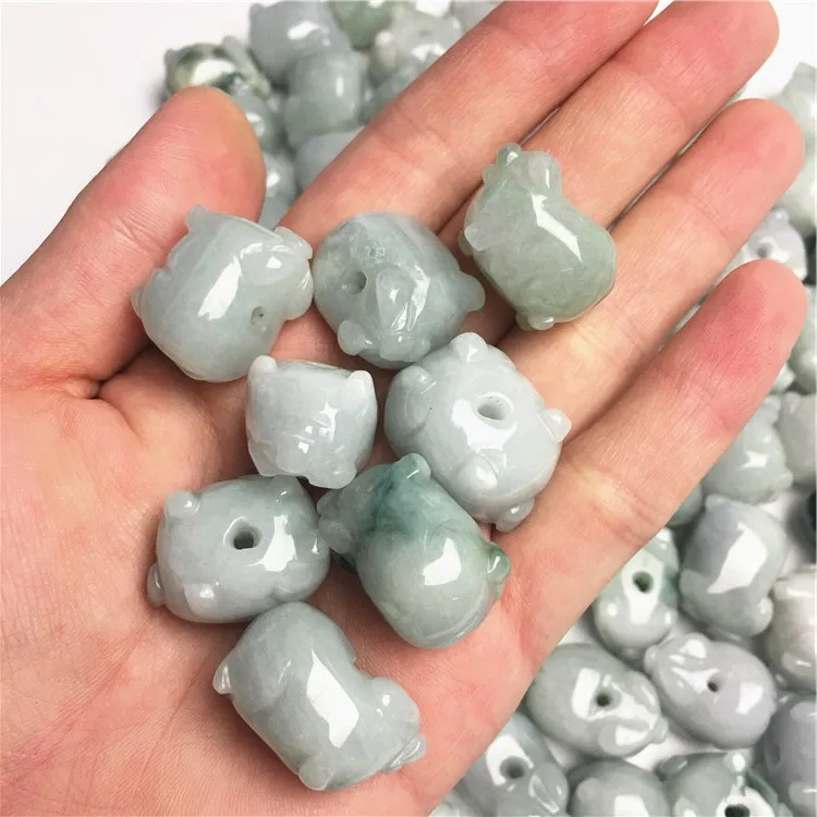 Стеклянный нефрит класса А в виде свиньи камень ледяной бирманская бусина ручная