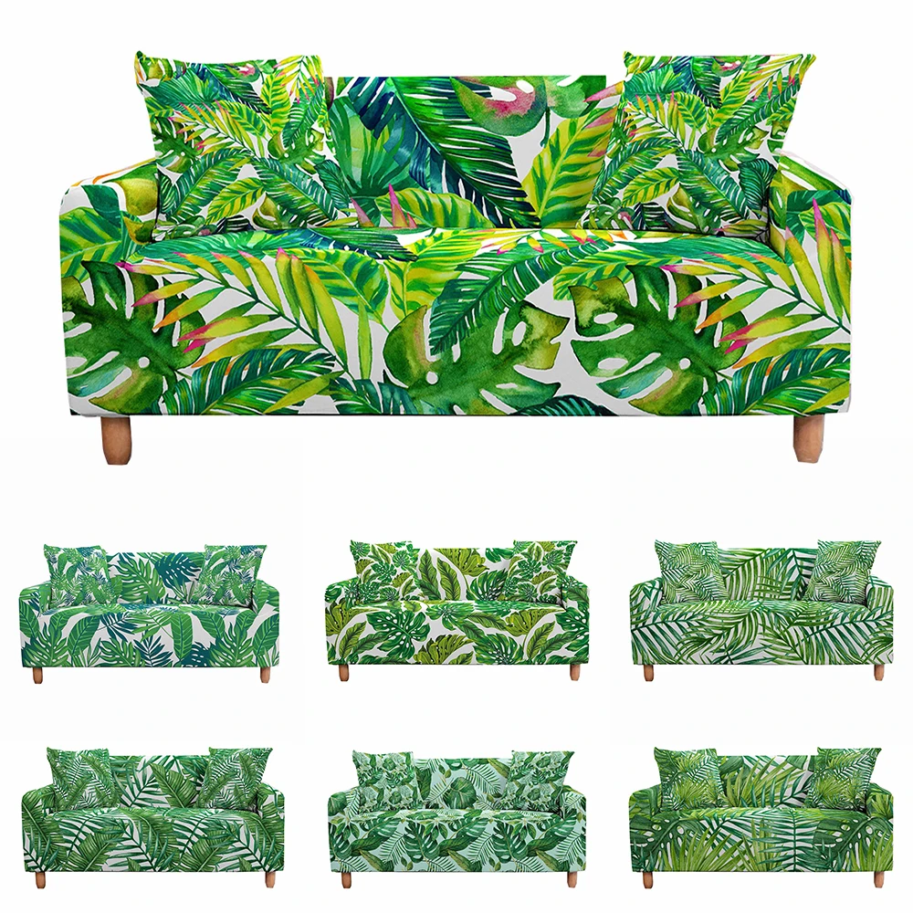 

Green Tropical Leaf Print Sofa Cover Elastic Universal Stretch Sofa Slipcovers for Living Room Sectional Couch Protection Cover