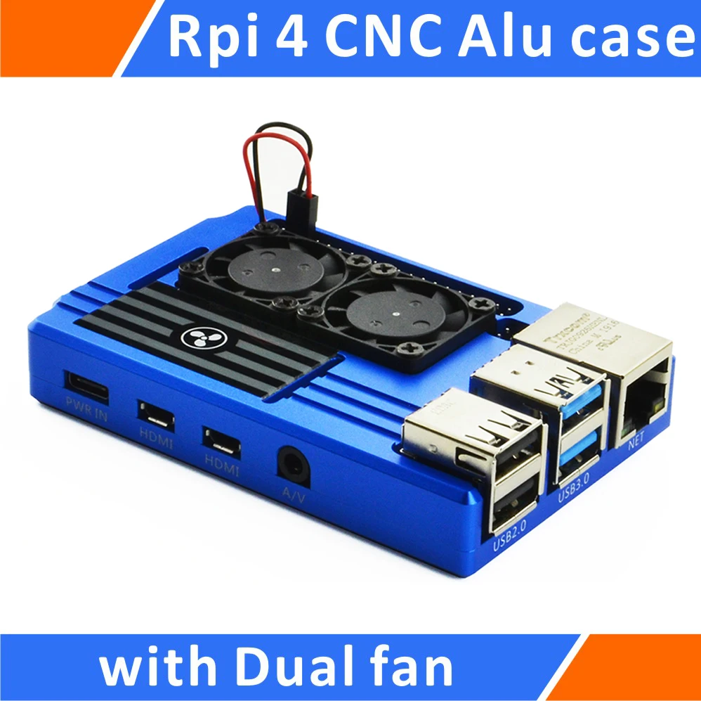 Алюминиевый Чехол для Raspberry Pi 4 с двумя интеллектуальными вентиляторами контроля