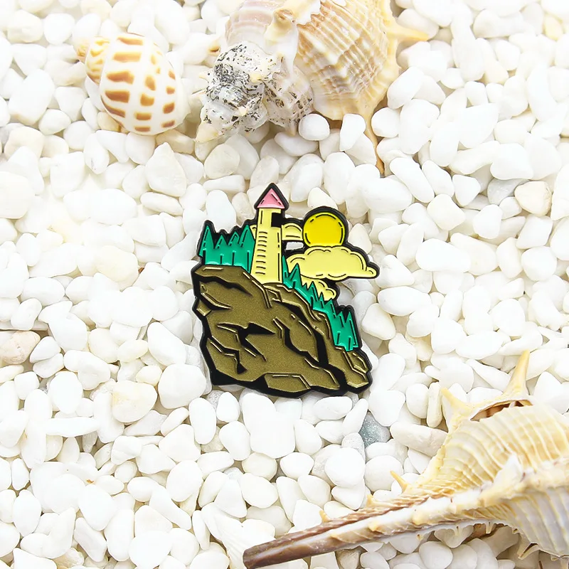 

Hillside Forest Lighthouse Design Metal Enamel Brooch Creative Retro Sunset Beautiful Landscape Badge Clothing Pin Jewelry Gift