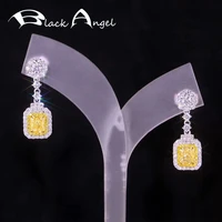 black angel luxury inset citrine princess square gemstone 925 sterling silver stud earrings for women jewelry christmas gift