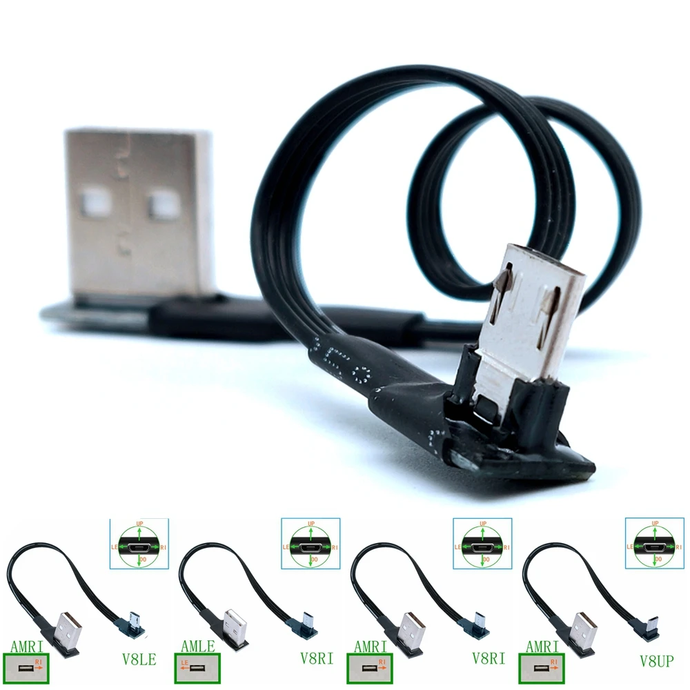 Плоский Micro USB кабель для зарядки и передачи данных левый правый Универсальный