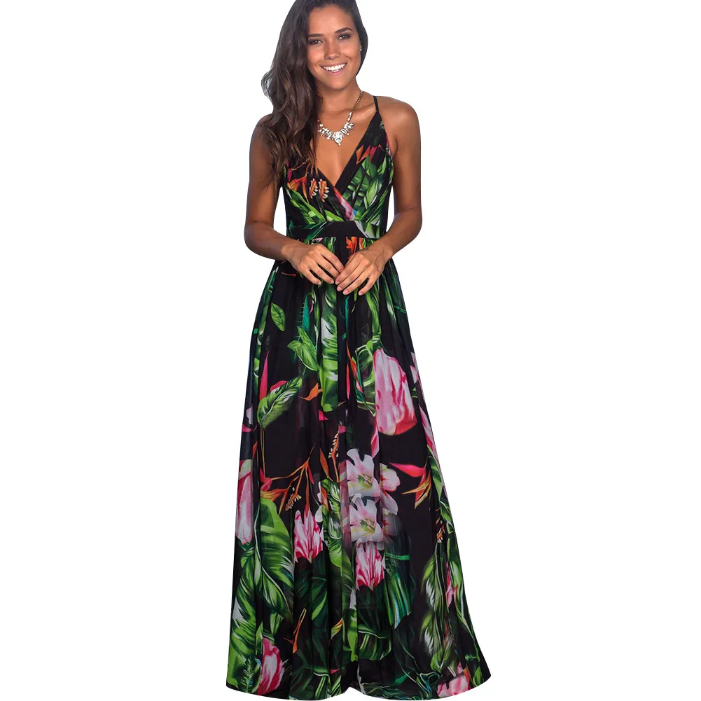 

Sexy Women Backless Sleeveless Floral Print Boho Maxi Club Beach Dress Bandage Long Dress Party Vestido Infinity Robe Longue
