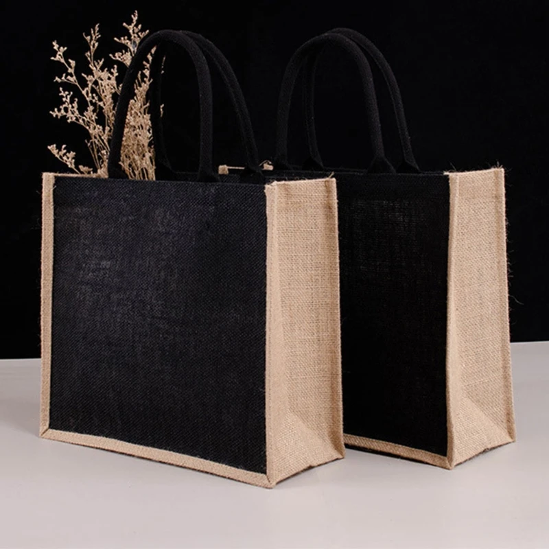 

Reusable Jute Tote Bag Eco Friendly Burlap Grocery Bags for Shopping Beach G5AE