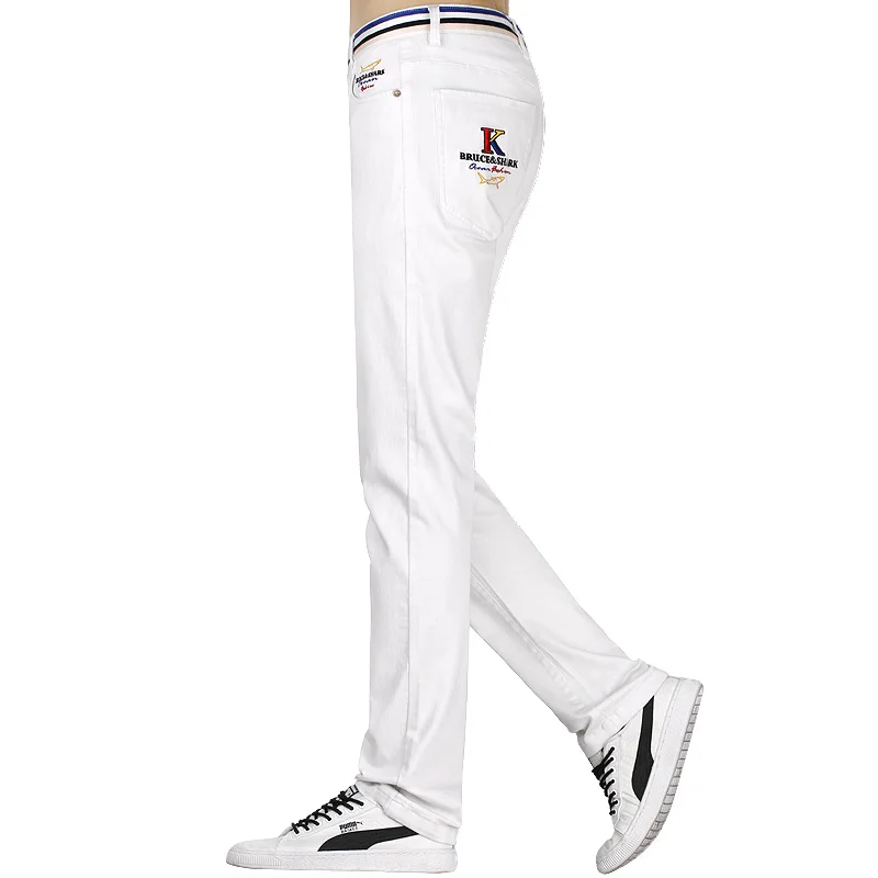 Джинсы мужские с вышивкой Стрейчевые свободные брюки повседневные рваные джинсы