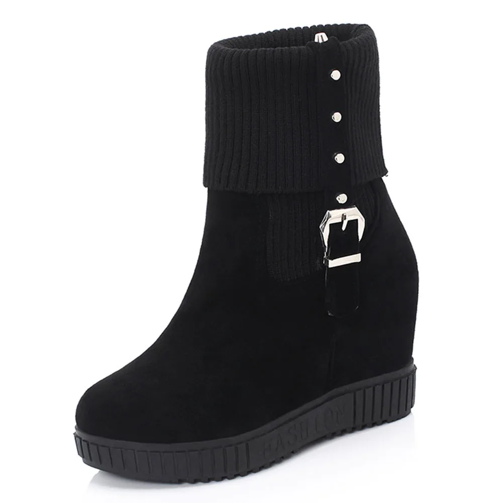 black flock DORATASIA/Большие размеры 33-43; новые модные женские туфли на платформе с ремешком и пряжкой, визуально увеличивающие рост; женские вечерние ботильоны для офиса - Цвет: black flock