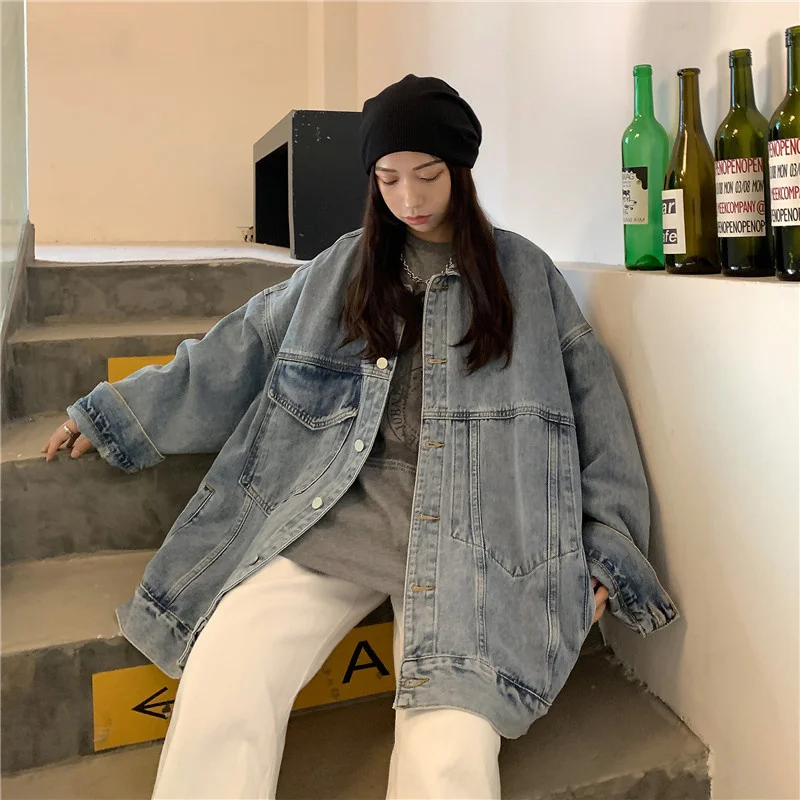 Джинсовая женская куртка на весну и осень в Корейском стиле свободная новая