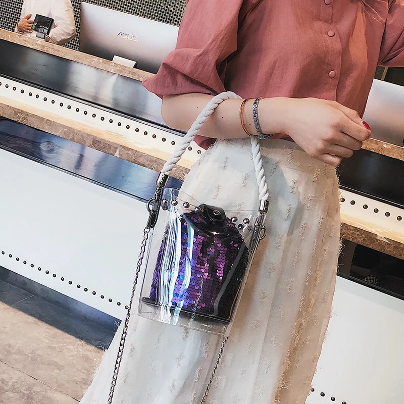 Новинка 2021 модная Прозрачная женская сумочка с блестками и заклепками сумка на