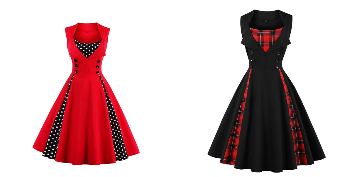 Женское элегантное винтажное платье для вечеринки без рукавов в красно-черную