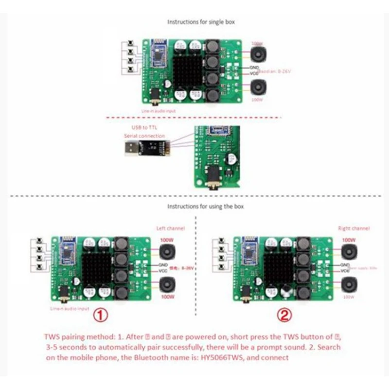 Усилитель мощности TPA3116 100 Вт Bluetooth 5 0 аудиоплата усилитель AUX моно динамик порт Sup