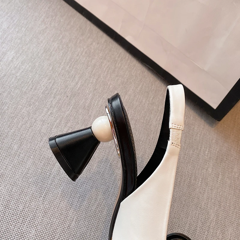 

CIASLISA Sandal For Women Pointed Toe Square Head White Heel Srap Fashion Special-shaped Heel High Summer Sandals For Women