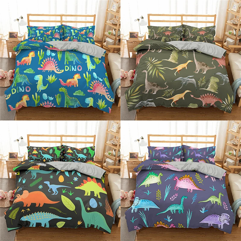 

2/3pc 3D Print Cartoon Dinosaur Bedding Set Animal Duvet Cover Home Textile Bed Cover Set Luxury Bed Quilt Cover For Kids Boys