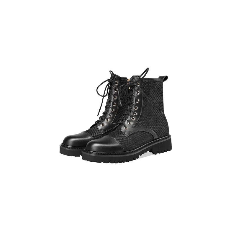 Beli MoonMeek 2021 Baru Wanita Sepatu Bot Heels Tebal Square Toe Renda Fashion Ankle Boots Musim Dingin Musim Gugur Hitam
