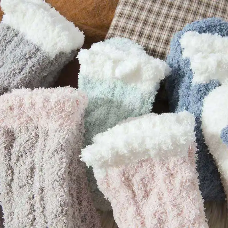 Women Socks Thicken Coral Velvet Cute Breathable Candy Colors Sweet Soft Home Floor Middle Tube Hosiery Female Fall Winter Warm | Женская