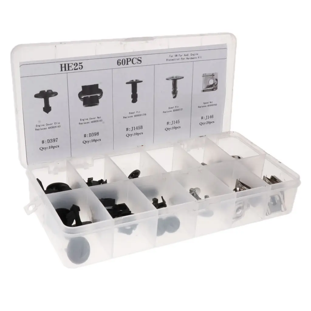 

60 Pieces Protective Pan Hardware Kit Pin Clip Nut For Audi A4 S4 VW Passat