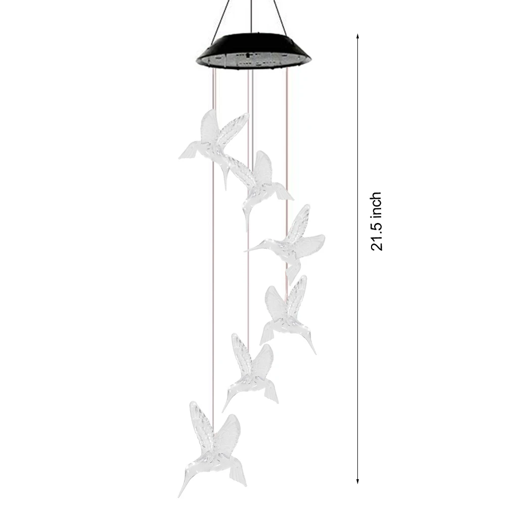 

Solar LED Power Wind Chime Crystal Hummingbird Butterfly Waterproof Outdoor Windchime Solar Light for Garden