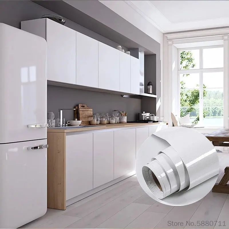 

Pure white decorative film PVC self-adhesive wallpapers renovation kitchen cabinets cabinets wall stickers paper decals for home