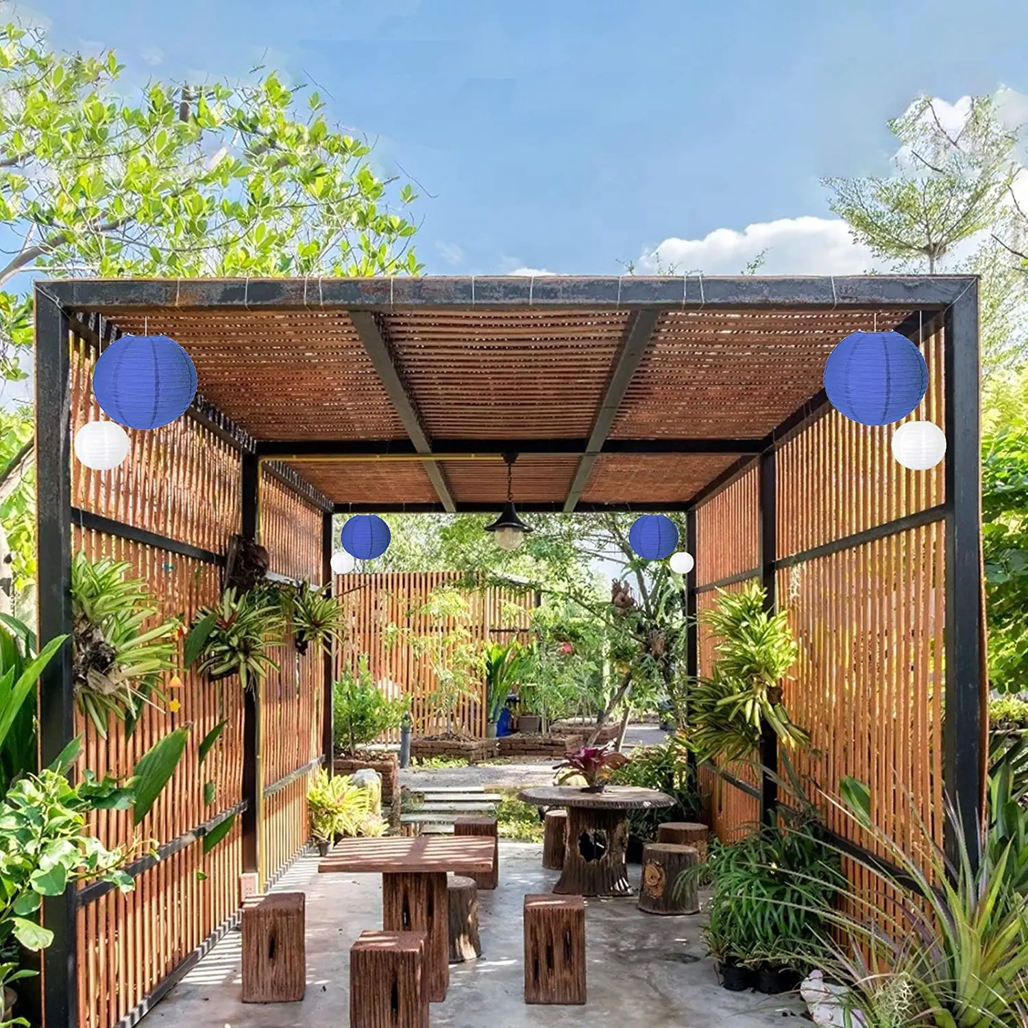 

20 Pcs White Blue Paper Chinese Lanterns Ball Asian Hanging Decoration for Indoor Outdoor Wedding New Year Party Baby Baptism