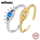 Серебряные регулируемые открытые кольца в виде демона, глаза дьявола, с опалом