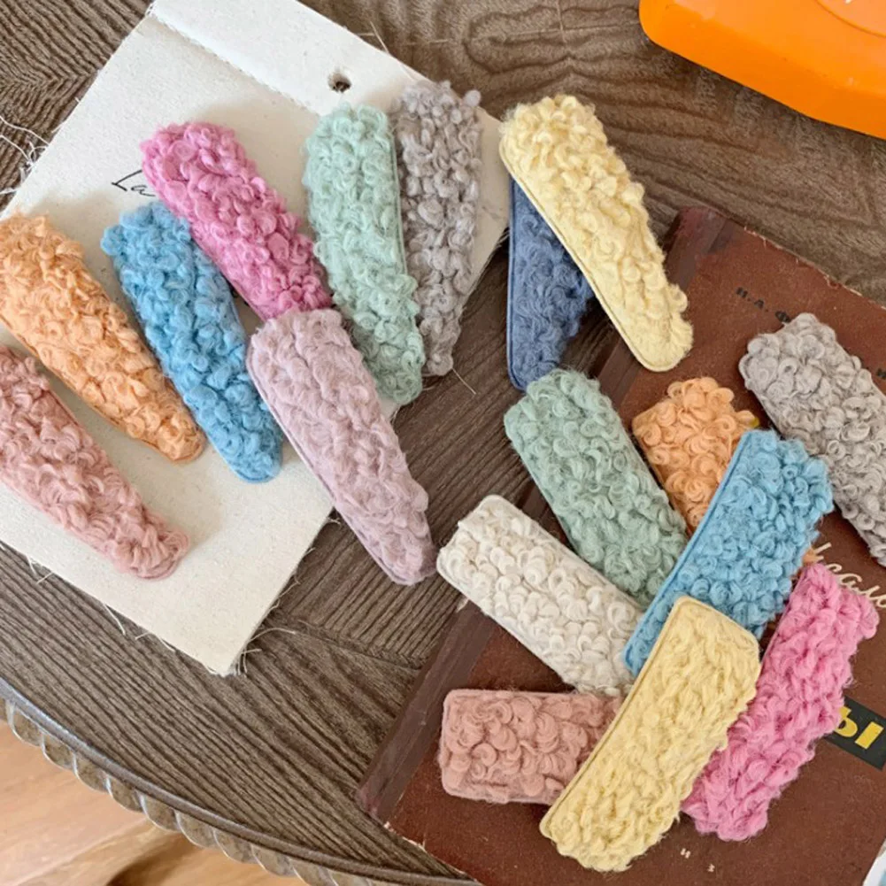 Красочные зажимы для волос женщин мех шерсть капля завиток пушистый плюш полые