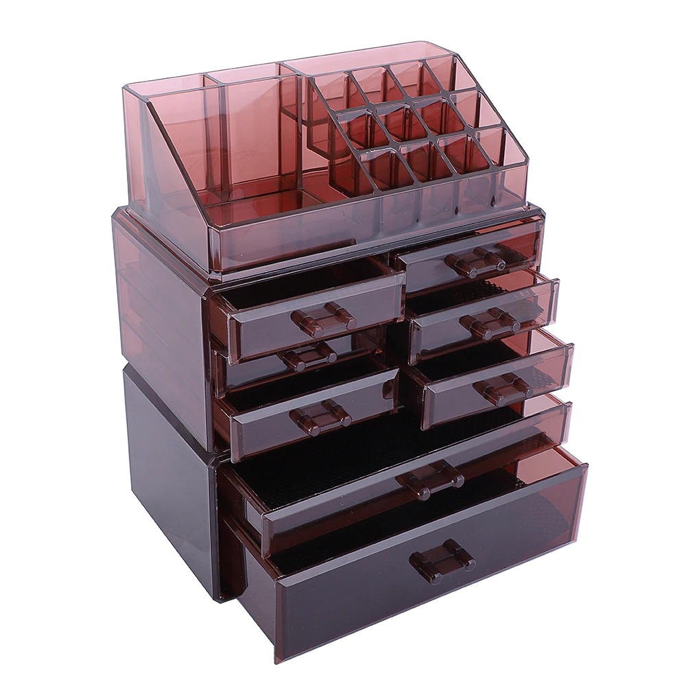 [US-W] Multilayer multi-purpose3Pcs / Set Plastic Cosmetics Storage Rack 6 Small & 2 Large Drawers Clear Brown  household use