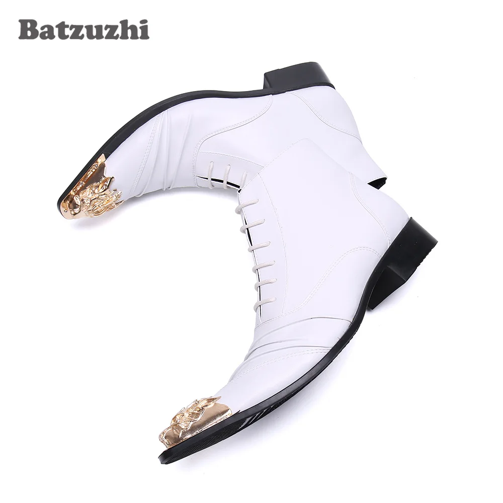 Мужские ботильоны Batzuzhi из натуральной кожи белые свадебные модельные ботинки с