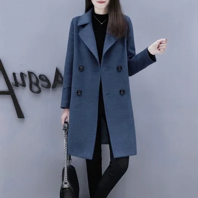 blue Женское модное осенне-зимнее шерстяное пальто горячая Распродажа двубортная Верхняя одежда Пальто Женская Офисная Повседневная куртка с длинным рукавом - Цвет: blue