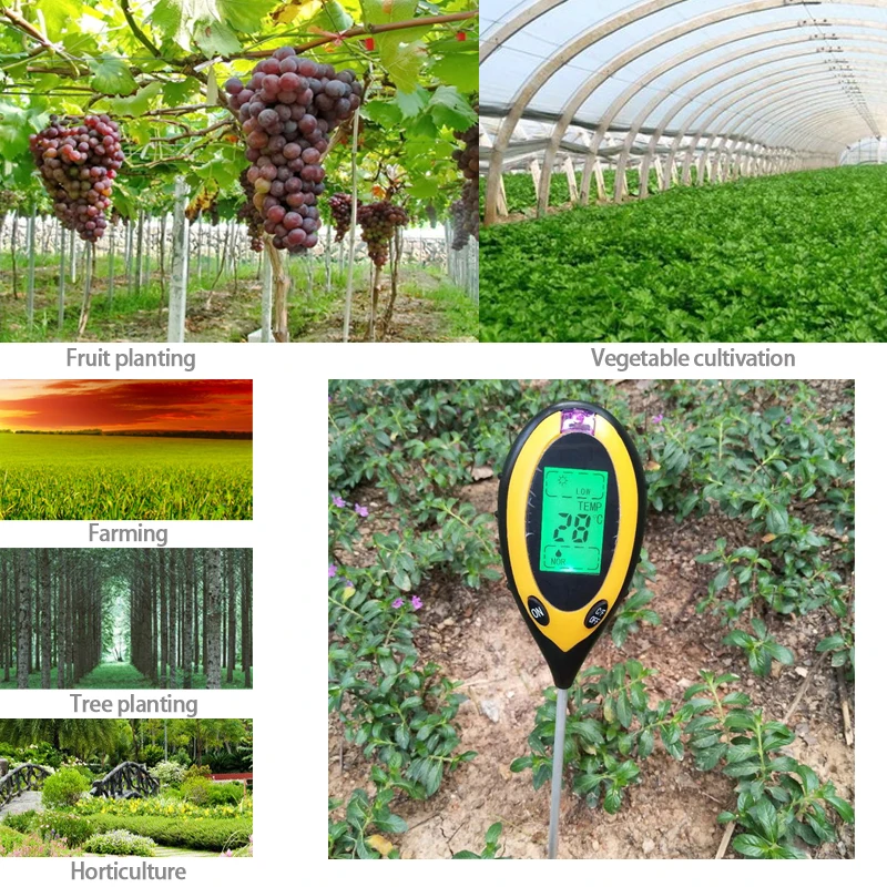 

4 IN 1 Digital Soil Tester Humidity Detector LCD PH Meter Soil Moisture Monitor Hygrometer Gardening Plant Lignt Sunlight Tester