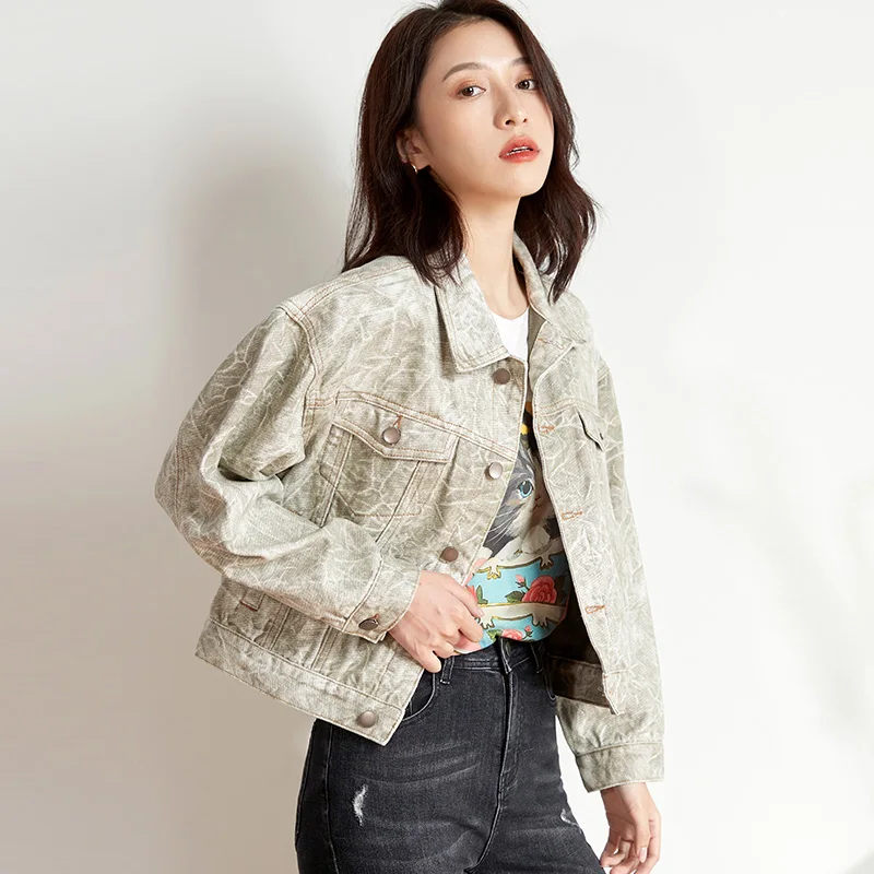 Леопардовая джинсовая куртка для женщин большие размеры модное армейское