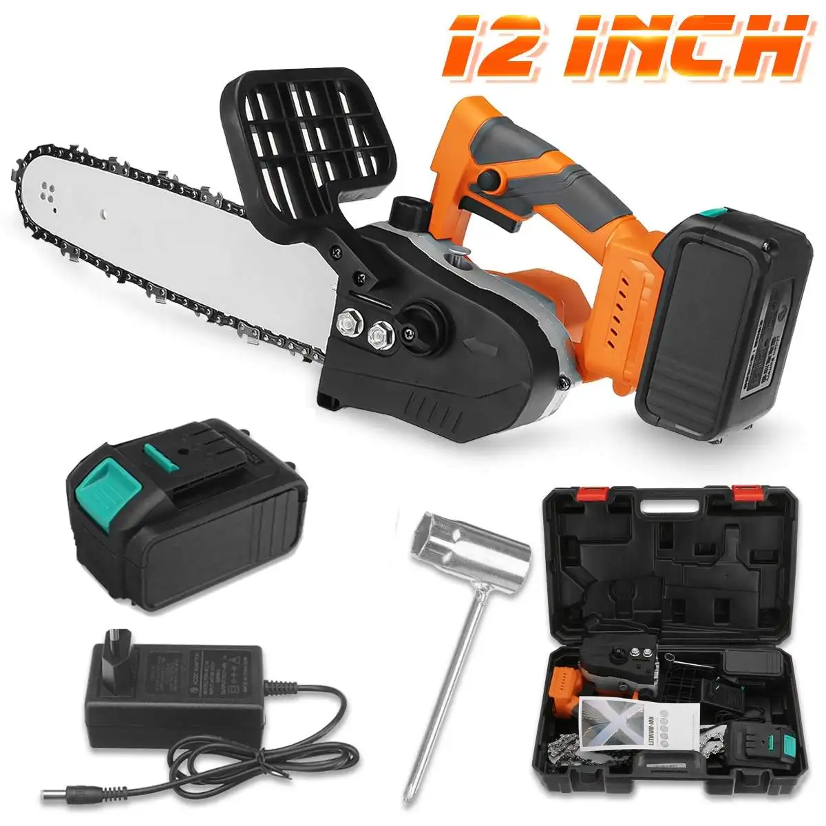 

12 INCH Cordless Electric Chainsaw With 1/2 Battery High Powerful Motor Rechargeable Garden Woodworking Cutting Tool EU Plug
