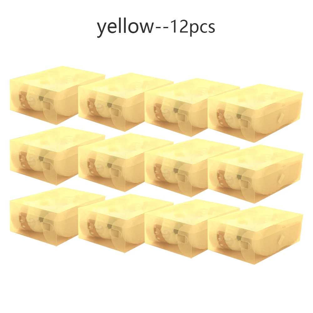 12pcs Yellow 12 шт. Детский/женский/Мужской Прозрачный органайзер для макияжа, прозрачная пластиковая коробка для хранения обуви, складной чехол для обуви, органайзер для дома - Цвет: 12pcs Yellow
