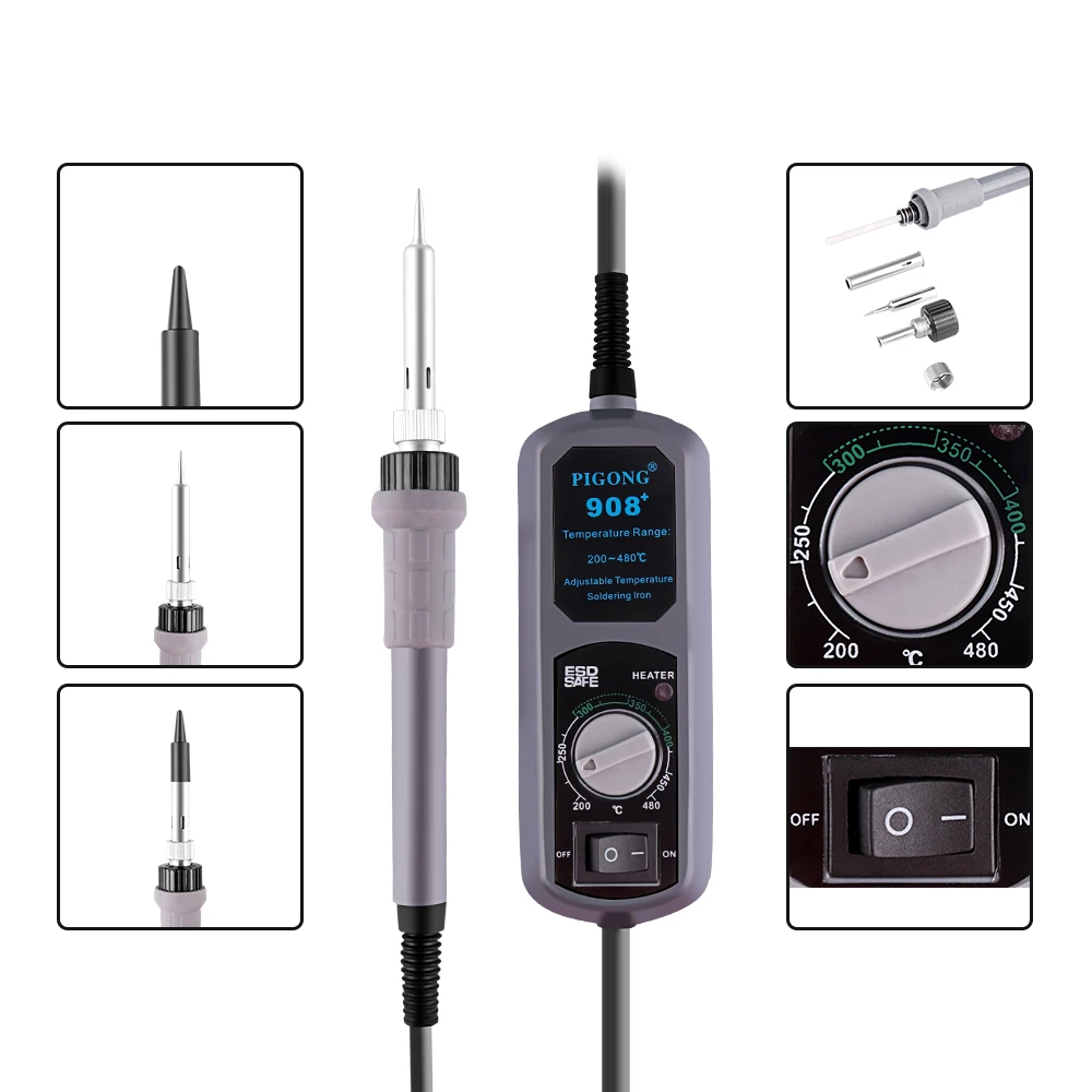 908+ 60W 110V-120V Portable Thermostat Soldering Iron Suit Digital Display Adjustable Electric Welding Repair Tools | Инструменты