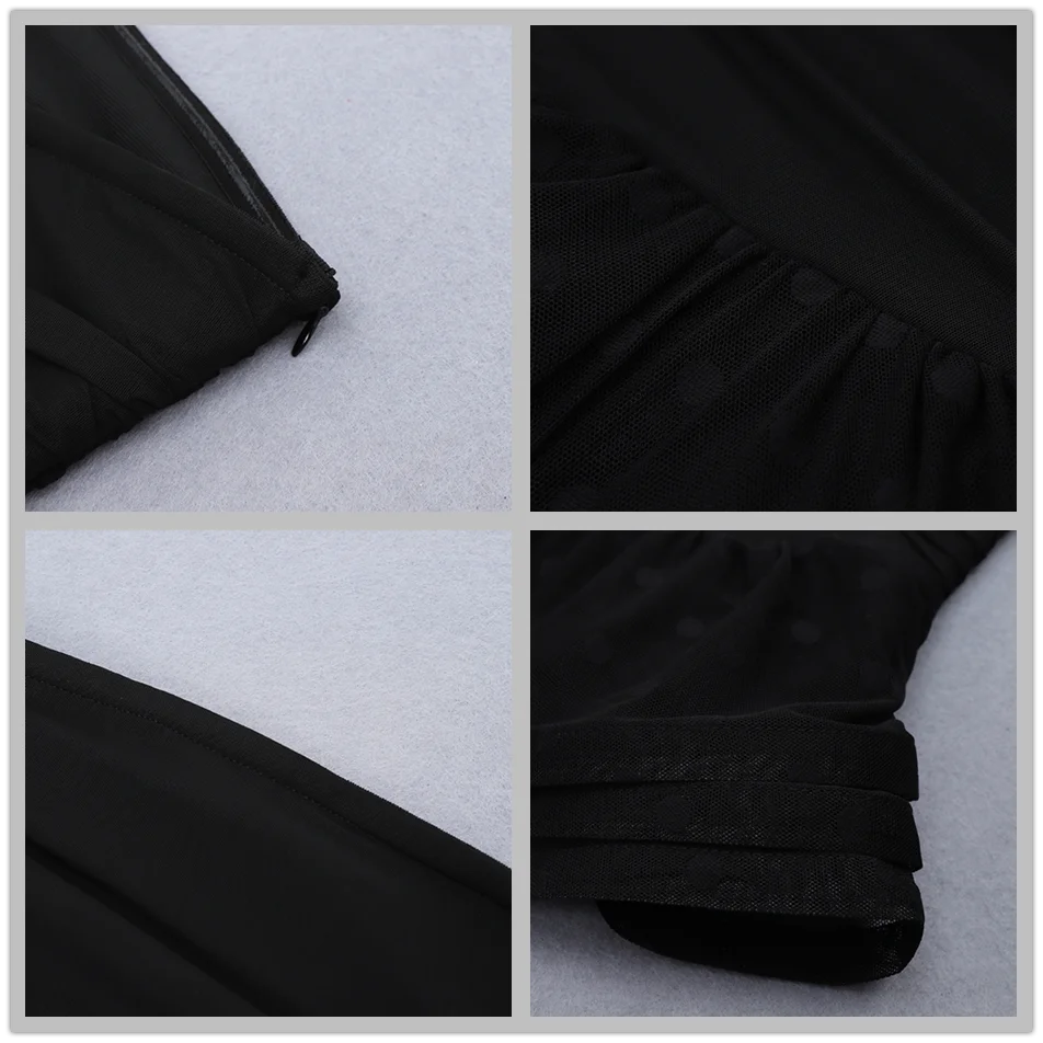 

Ailigou Free Shipping 2021 New Chic Black Mini Dress Draped Design Dot Mesh Ruffles Sexy Strapless Celebrity Party Bandage Dress