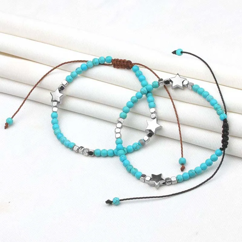 Браслет из бирюзовых бусин плетеный браслет ручной работы регулируемый со