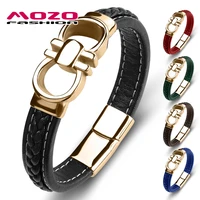 new classic men bracelet genuine leather stainless steel charm women high quality fashion jewelry bangles black