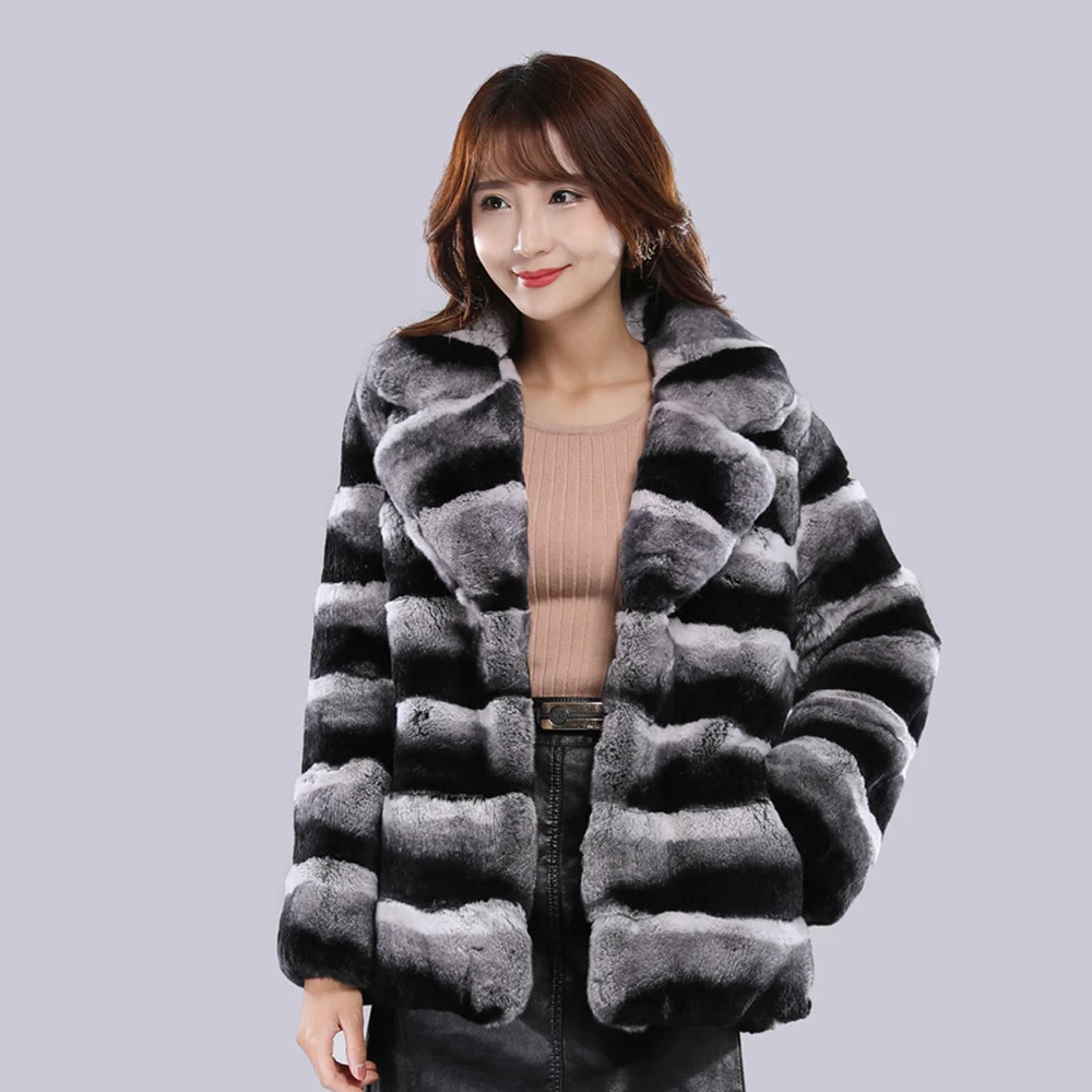 

Новое поступление, женские модные шубы из меха кролика Рекс, Роскошные куртки из Шиншиллы с воротником, женские пальто S9107