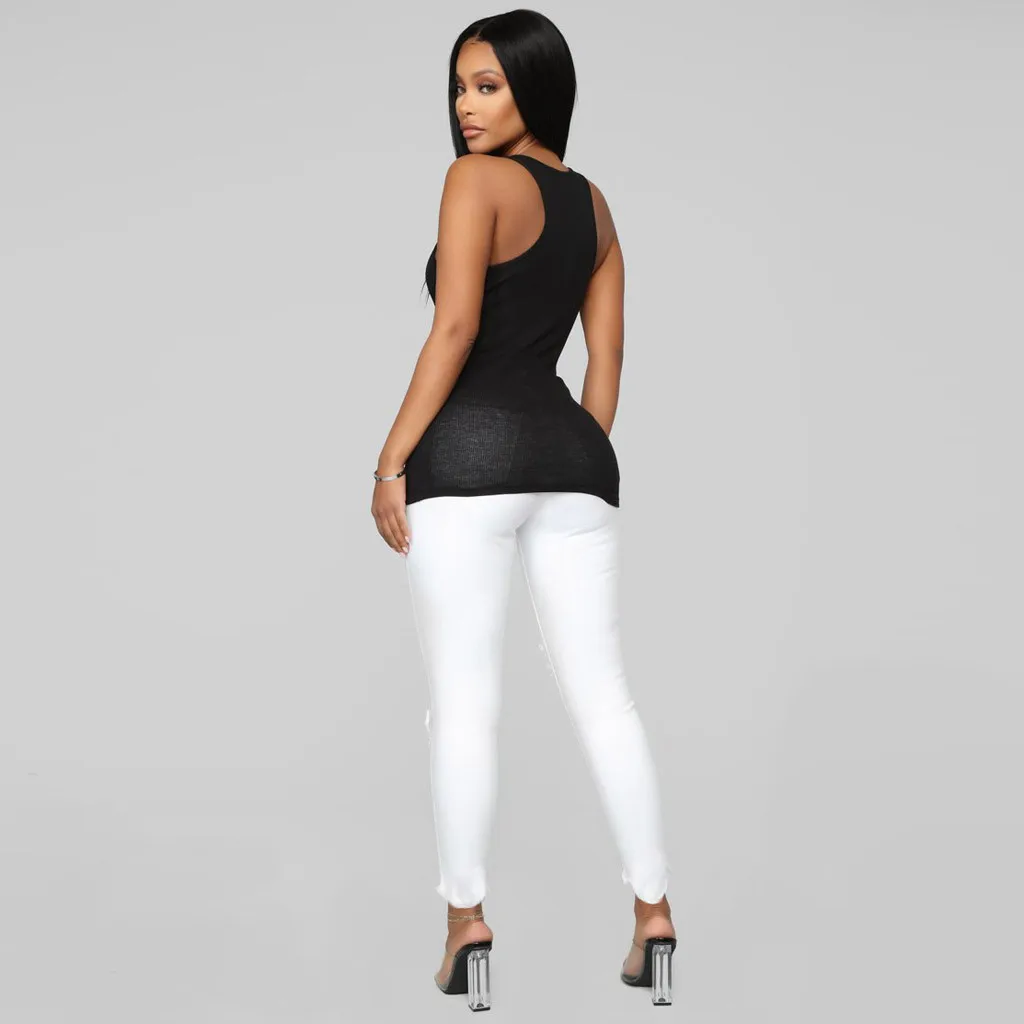 Женские рваные джинсы со средней талией узкие джинсовые длинные штаны с дырками