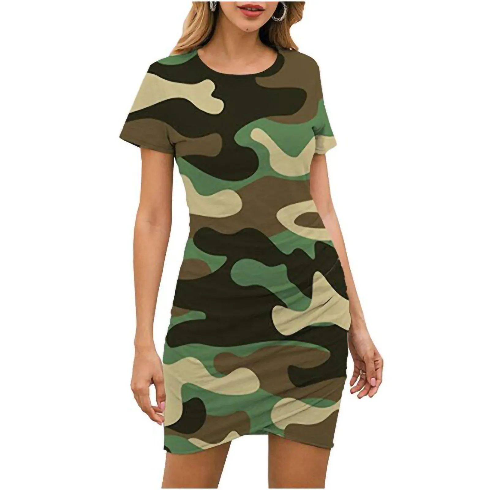 

Ishowtienda Dress Women Summer Dress Short Sleeve Printing Elastic Loose Comfy Swing Dress Robe Sexy