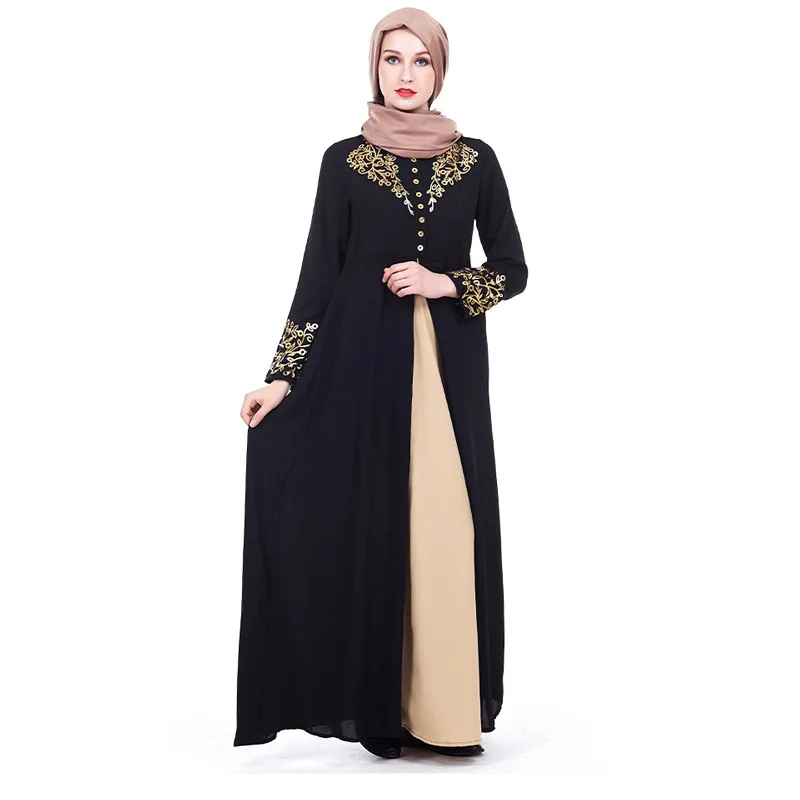 

2021 Muslim Dubai Arab Robe Fashion Bronzing Print Middle East Dress