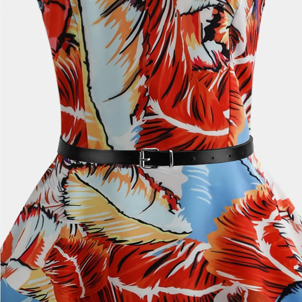 Wipalo Hepburn Vintage Series Women Dress Spring And Summer Flaral Fruit Printing Design Sleeveless Belt Retro S/2XL/XXXL|women designer dress|women