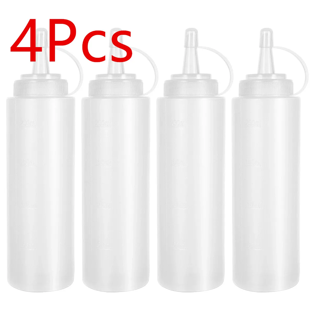 

4PCS/set Squeeze Squirt Condiment Bottles with Cap Lid 200ML Salad Sauce Dispenser Bottles Olive Oil Gravy Boats Ketchup Cruet