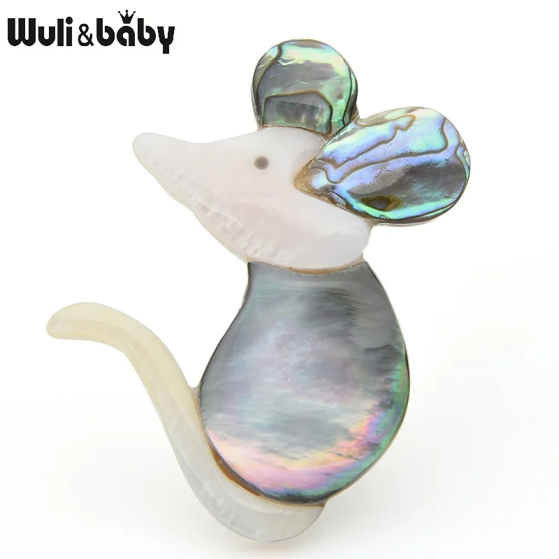Wuli&baby Броши с изображением мыши из натуральной раковины, Женская Повседневная брошь для вечеринки, подарки на год