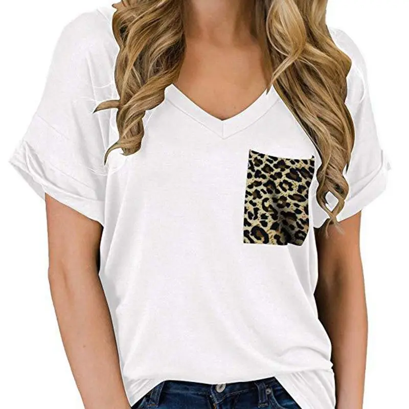 

Grace&Taste Spring/Summer 2021 V-Neck Pocket T Shirt Cross-Border European And American Curly Short Sleeve Loose Top