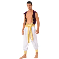 carnival men masquerade king aladdins shepherd cosplay costume dubai prince muslim prayer arab elder vest and harem pant suit