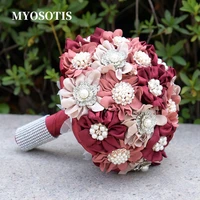 noble european burgundy bridal holding flower wedding artificial silk flower with crystal for home party table decoration