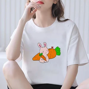 Graphic Tees Tops Cartoon Bunny Tshirts Women Funny T Shirt White Tops Casual Short Camisetas Mujer_T-Shirt  O-neck T-shirt