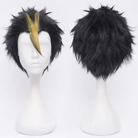 anime haikyuu nishinoya yuu short black and blonde heat resistant hair cosplay costume wigs free wig cap